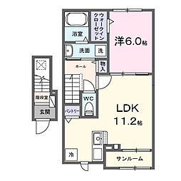 エルミタージュ今泉 1LDKの間取図画像