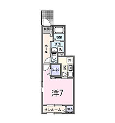 ペニーレイン 1Kの間取図画像