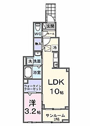 出花1丁目アパート 1LDKの間取図画像