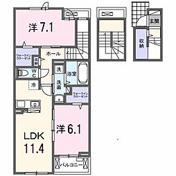 サンティエNAGAI 2LDKの間取図画像