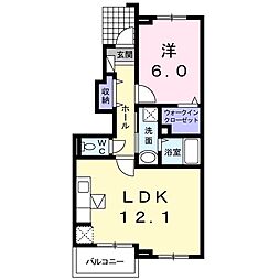 さくらハイツD 1LDKの間取図画像