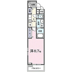 エルミタージュ 1Kの間取図画像