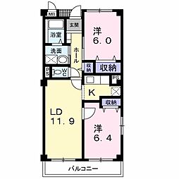 ブロッサム松山アネックスA 2LDKの間取図画像