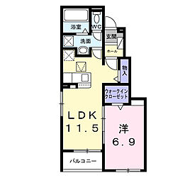 ノール・ボヌール 1LDKの間取図画像