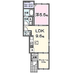 昭和町清水新居アパートI 1LDKの間取図画像