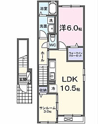 昭和町清水新居アパートI 1LDKの間取図画像