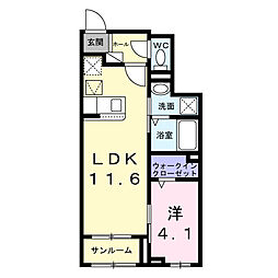ピュアハイツ 夕陽 B 1LDKの間取図画像