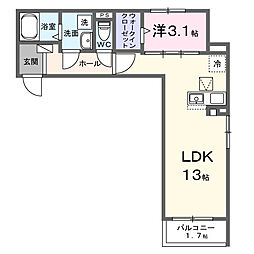 ヒカルサ熊谷ウエスト 1LDKの間取図画像