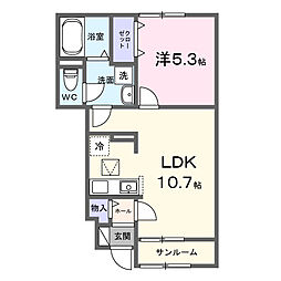 フラン フルール B 1LDKの間取図画像