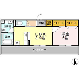 サニーイースト 1LDKの間取図画像