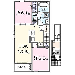 龍岡町若尾新田アパート 01 2LDKの間取図画像