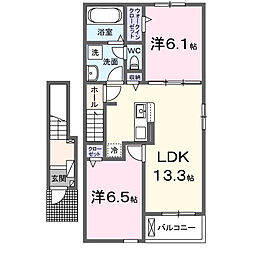 龍岡町若尾新田アパート 01 2LDKの間取図画像