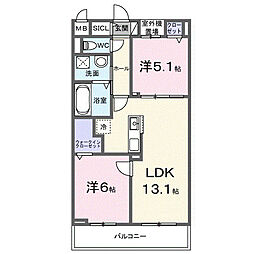 メゾンフルール 2LDKの間取図画像