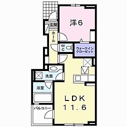 カーサ・ソレイユB 1LDKの間取図画像