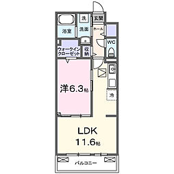 グランツ宇津木 1LDKの間取図画像