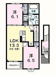プティ ボヌール 2LDKの間取図画像