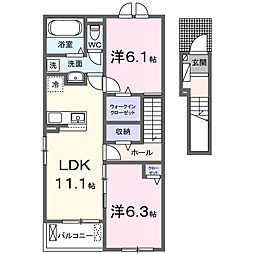 河添アパートB 2LDKの間取図画像