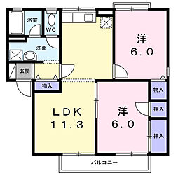 ガーデンシティー桜町B 2LDKの間取図画像