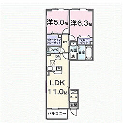 浜松市中央区三方原町アパート 2LDKの間取図画像