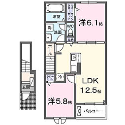 ヒルズ紅梅谷 2LDKの間取図画像