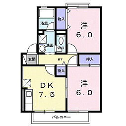 ガーデンシティー桜町E 2DKの間取図画像