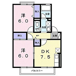 ガーデンシティー桜町E 2DKの間取図画像