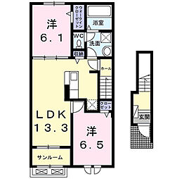 クレールD 2LDKの間取図画像