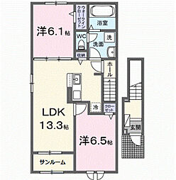 クレール嬉野II 2LDKの間取図画像