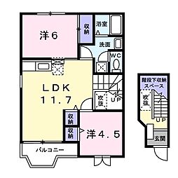 コンフォート茶臼山B 2LDKの間取図画像