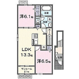 ロードグランデB棟 2LDKの間取図画像