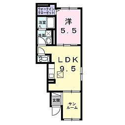 サントゥール 1LDKの間取図画像