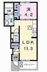 フルールドゥスリジェ 1LDKの間取図画像