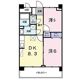 アイタス福岡 2DKの間取図画像