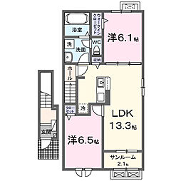 テラス西七日町 2LDKの間取図画像