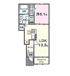 本三里塚アパートB 1LDKの間取図画像