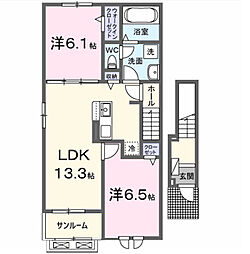 本三里塚アパートB 2LDKの間取図画像