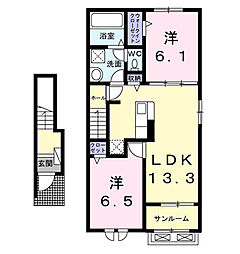 本三里塚アパートA 2LDKの間取図画像