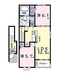 (仮)三直アパート1 2LDKの間取図画像