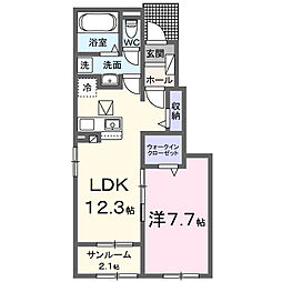 アンジュD 1LDKの間取図画像