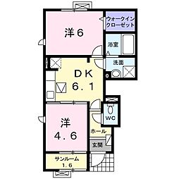 サニーガーデンM 2DKの間取図画像
