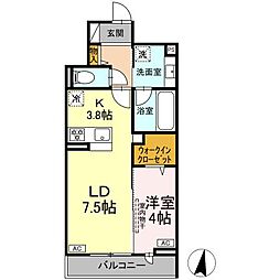 Casa Bianca上杉 1LDKの間取図画像