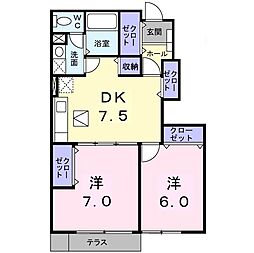 リリー・オブ・ザ・ヴァリー 2DKの間取図画像
