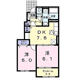 ランコントリヤン高浜1 2DKの間取図画像