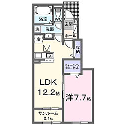 ロータス三室 D 1LDKの間取図画像
