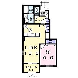 カーサプラシード 1LDKの間取図画像