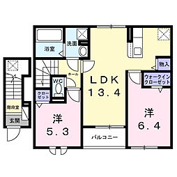 ロータス三室 E 2LDKの間取図画像