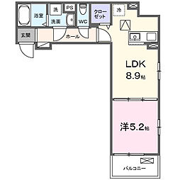 ネオ ソレイユ 田谷 1LDKの間取図画像