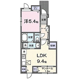 ラルゴミヤB 1LDKの間取図画像