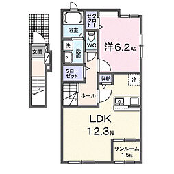 ラルゴミヤB 1LDKの間取図画像