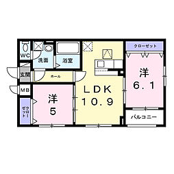 西湊町4丁アパート(028695701) 2LDKの間取図画像